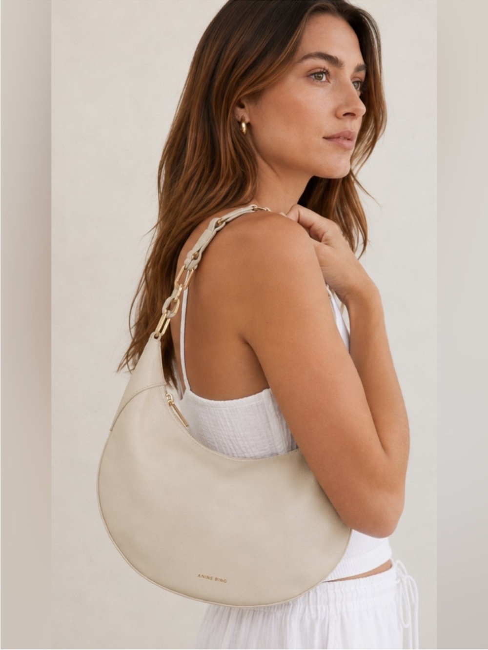 Anine Bing Kate Hobo Shoulder Bag in Bone White NWT